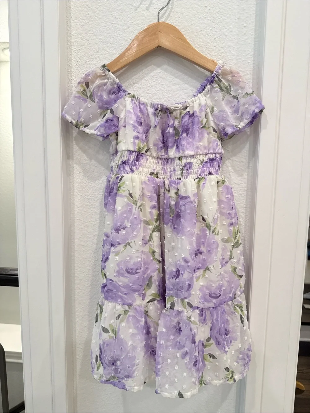 The Children’s Place Girls 4T Purple Floral Swiss Dot Dress Cottagecore - Picture 1 of 3